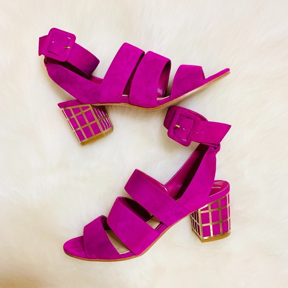 B Brian Atwood Shoes - Brian Atwood Hot Pink Suede Baily Sandals